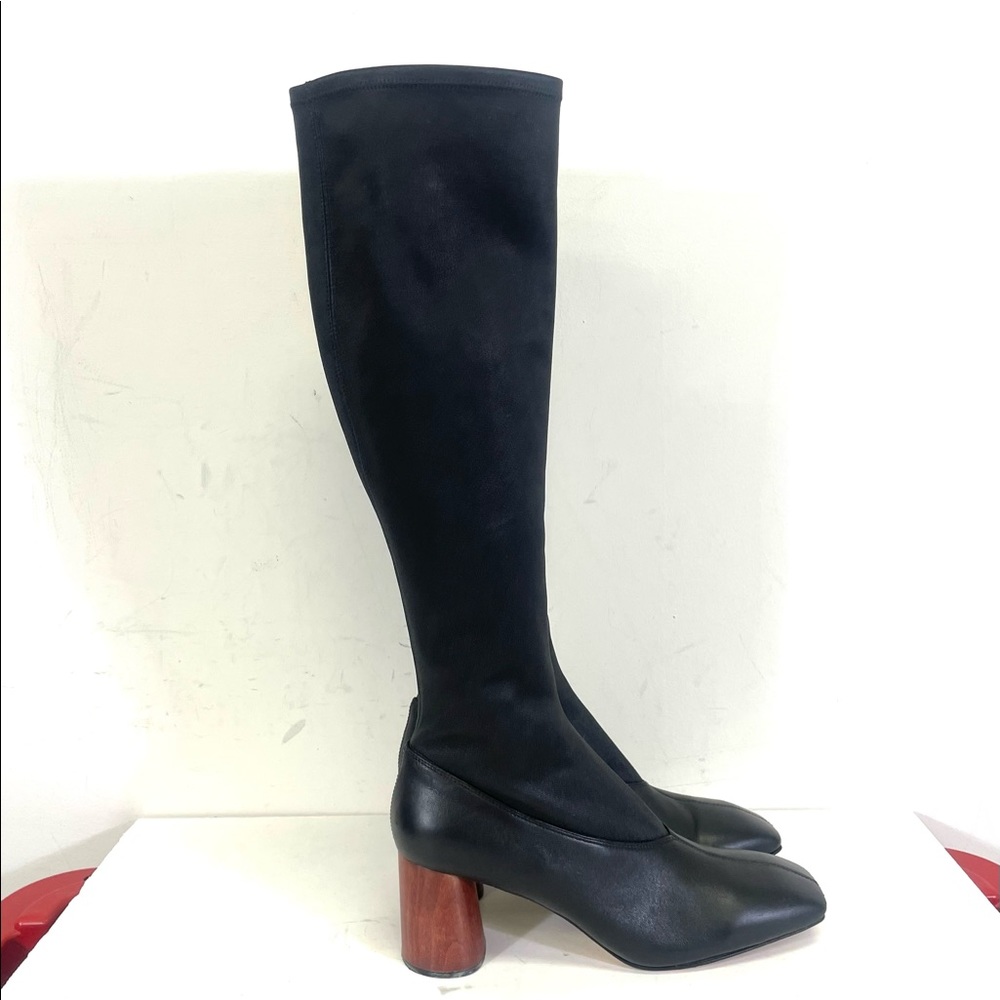 Helmut Lang black leather thigh high boots size 39.5
